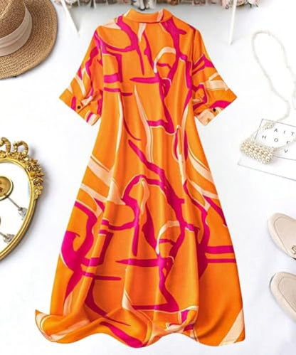 Leriya Fashion Women Dress | One Piece Dress | Beach Dress for Women (Xx-Large, Orange, Midi)