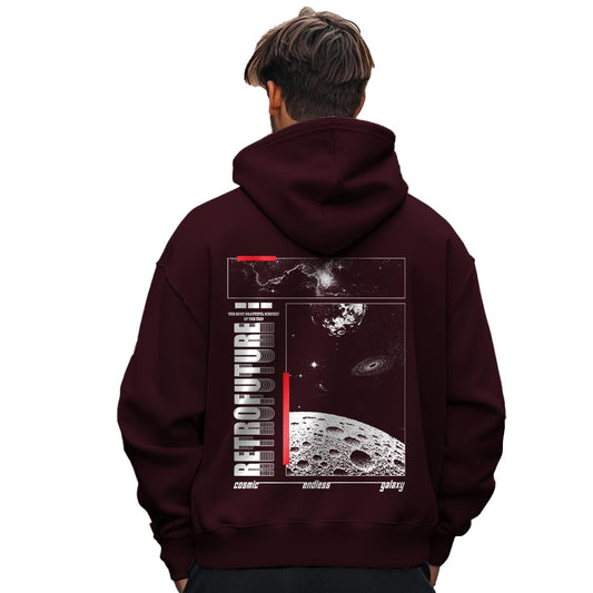 NOBERO Men Oversized Hooded Sweatshirt(1M-TWRH-C1393-MR2_Maroon_S)