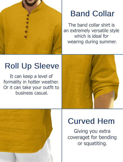 ROYALSCOUT Men's Cotton Polyester Blend Solid Regular Fit Full Sleeve Short Kurta Gold