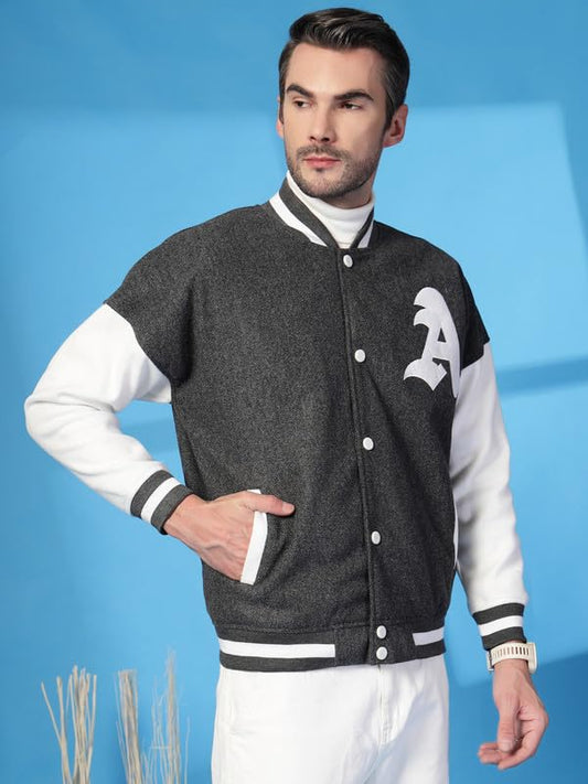 Men's Fleece Oversized Varsity Stylish Letterman Long Sleeves Winter Jacket