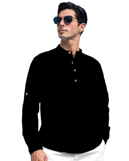Vida Loca Men Solid Cotton Blend Straight Kurta Shirt for Men (ZBLK-36) Black