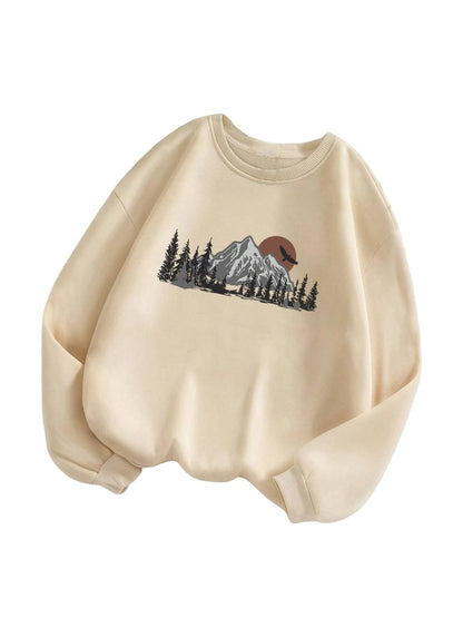 Women's Fleece Regular Fit Round Neck Beige Sweatshirt - Perfect for College Campus & Outings