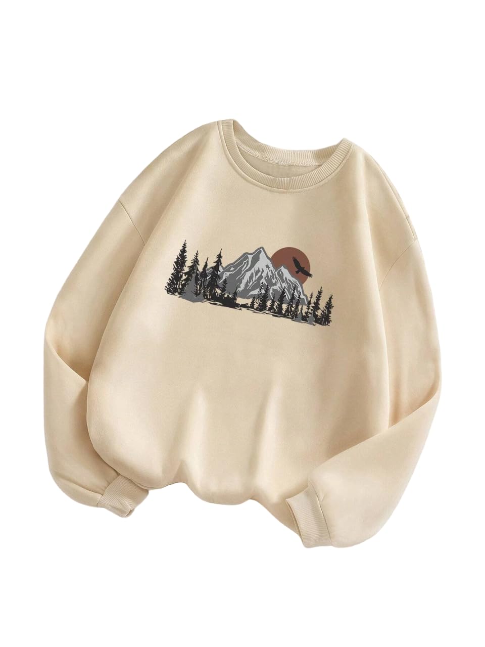 Women's Fleece Regular Fit Round Neck Beige Sweatshirt - Perfect for College Campus & Outings