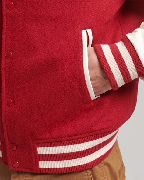 Men's Red Varsity Jacket - Stylish Casual Winterwear for Men