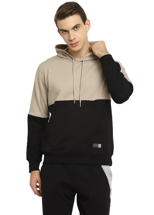 Men's Cotton Colour Blocked Regular Fit Hooded Sweatshirt