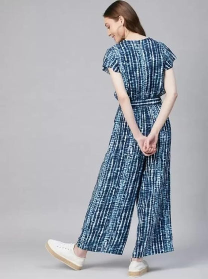 FCV Rayon Printed Jumpsuit for Women (Blue)