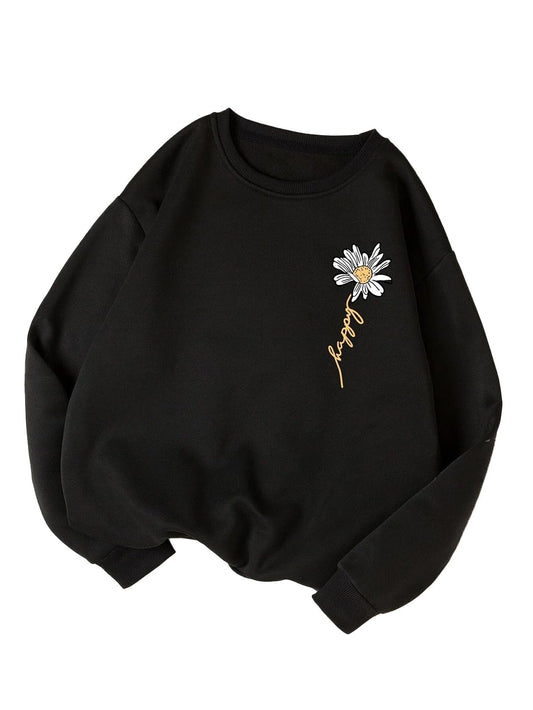 Women Full Sleeve Round Neck Printed Black Sweatshirt - For a Casual or Campus Look