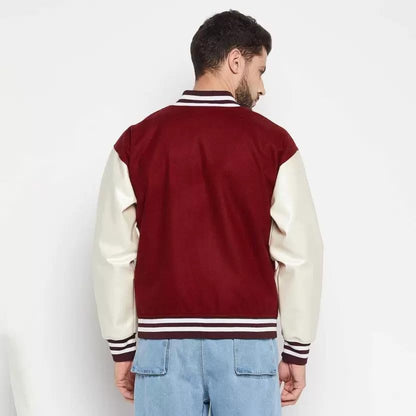 Men's Printed Maroon Varsity Jacket - Stylish Winterwear Jacket for Men