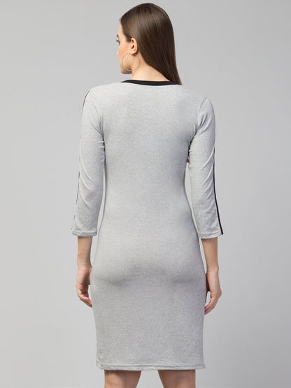 Women's Cotton Grey Graphic Print Short Sleeves T-Shirt Dress