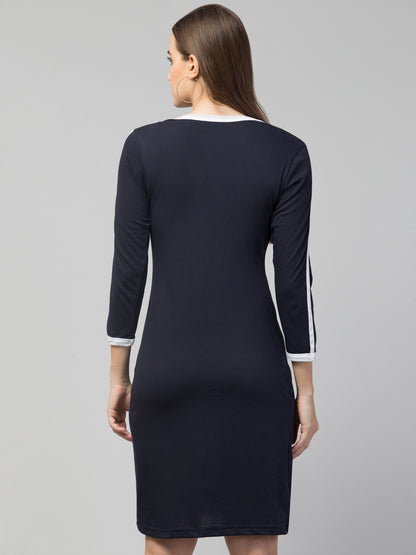 Women's Cotton Black Graphic Print Short Sleeves T-Shirt Dress