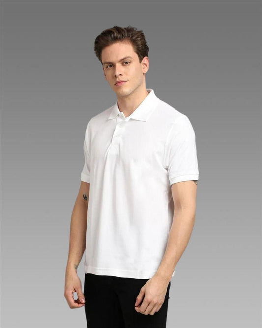 Men’s White Solid Matty Polo T-Shirt – Regular Fit, Half Sleeves, Casual Wear