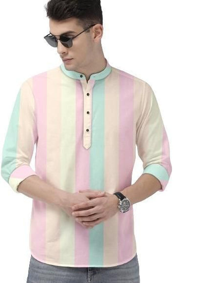 Men’s Multicolor Color Block Cotton Casual Shirt – Full Sleeves with Mandarin Spread Collar for Festive & Streetwear