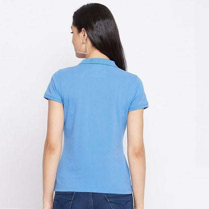Women’s Ketex Sky Blue Polo Neck T-Shirt – Soft Cotton Blend Casual & Everyday Wear