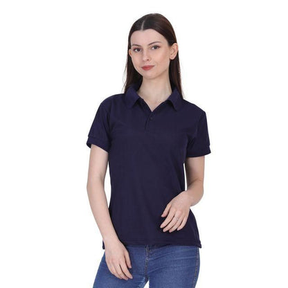 Women’s Ketex Navy Blue Polo Neck T-Shirt – Cotton Blend Casual & Daily Wear Top