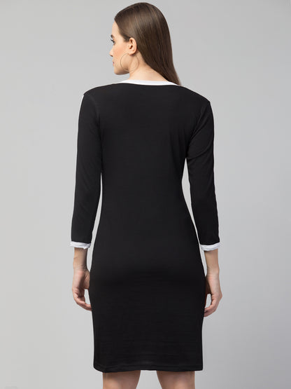 Women's Cotton Black Graphic Print Short Sleeves T-Shirt Dress