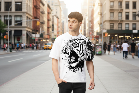 Men’s White Waffle Knit Crew-Neck T-Shirt – Printed, Half Sleeves, Regular Fit