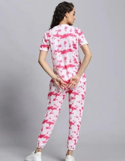 Women’s Pink & White Tie-Dye Co-zy & Co-ord Set – Gen Z Styled Trendy Night Suit & Everyday Lounge Style