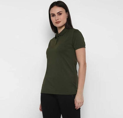 Women’s Ketex Bottle Green Polo Neck T-Shirt – Cotton Blend Solid Casual & Daily Wear
