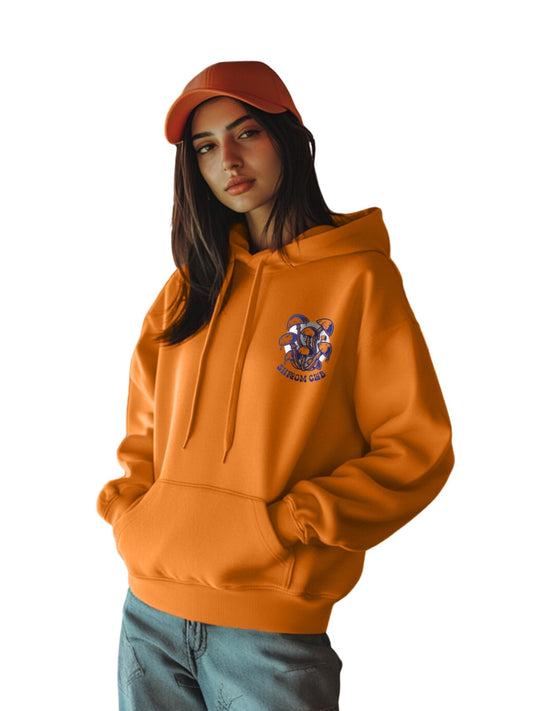 JUNEBERRY® Cotton Polly Fleece Oversized Fit Orange Graphic Hoodie for Women