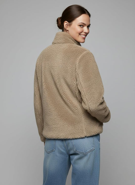 Women’s Natural Fluffy Yarn Fleece Full Zip Jacket | Soft, Lightweight & Warm Outerwear with Stand Collar