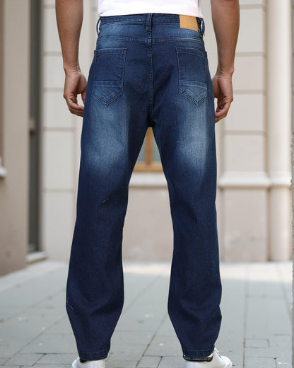 Men’s Baggy Fit Stretchable High-Rise Denim Jeans – Loose Casual Dance/Rap Style Cotton Denim Pants