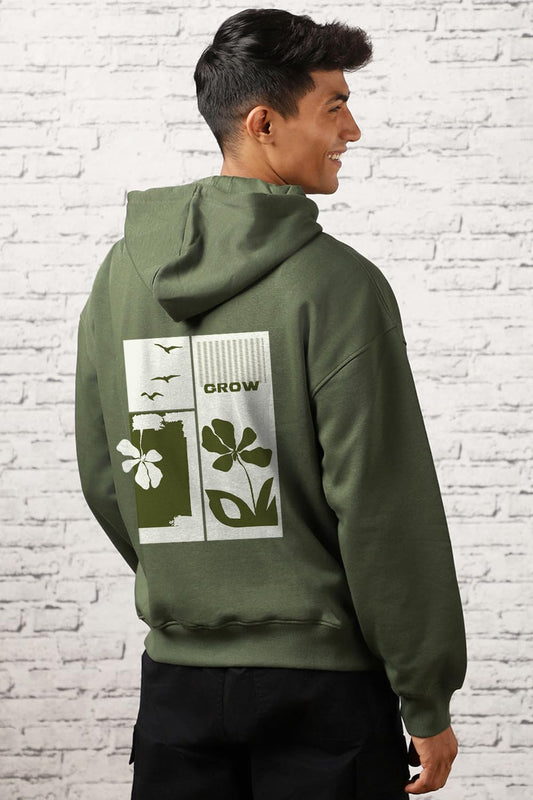 NOBERO Men's Cotton Neck Hooded Oversized Sweatshirt (1M-TWRH-C0737_Olive Green 1_Small)