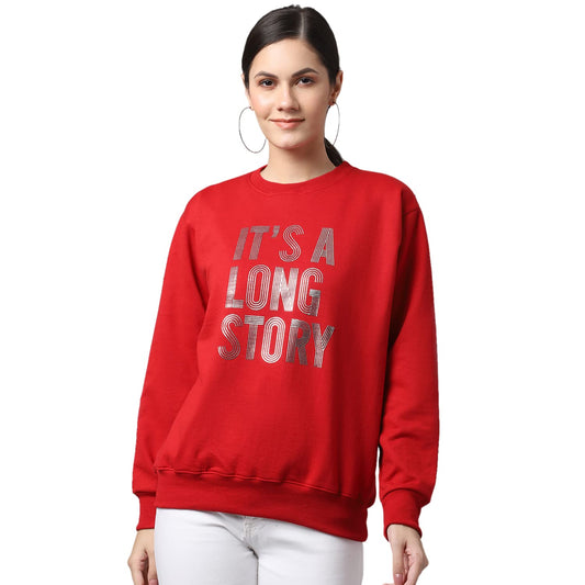 Women's Regular Fit Cotton Round Neck Full Sleeves Red Sweatshirts