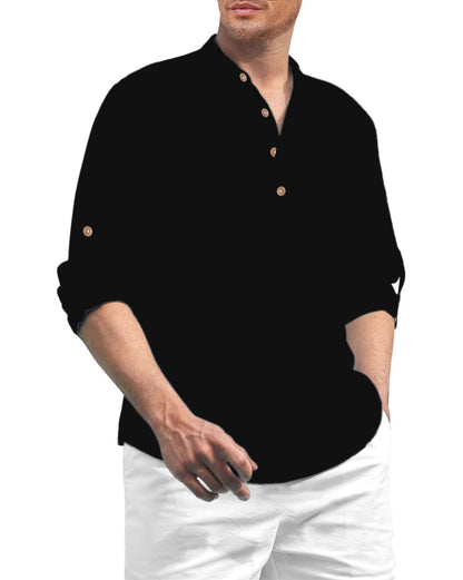 Vida Loca Men Solid Cotton Blend Straight Kurta Shirt for Men (ZBLK-36) Black