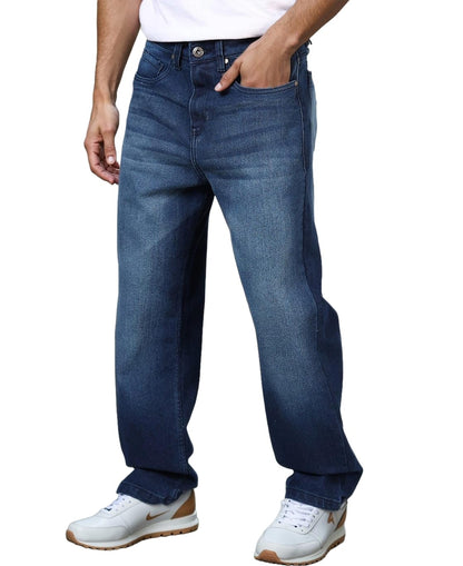 Men’s Baggy Fit Stretchable High-Rise Denim Jeans – Loose Casual Dance/Rap Style Cotton Denim Pants