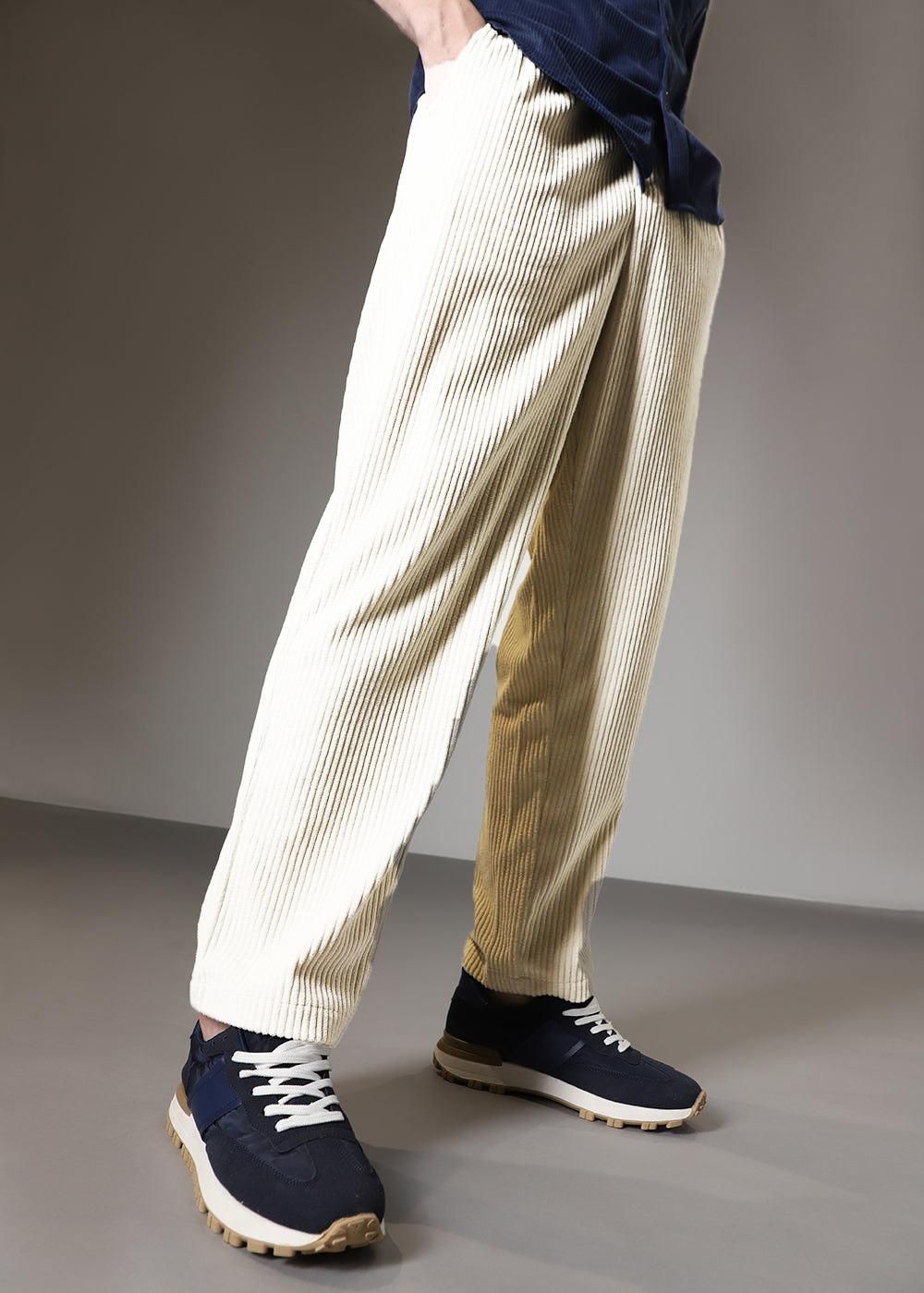 Men’s Khaki & Olive Green Corduroy Trousers (Pack of 2) – Solid Ribbed Casual Pants for Streetwear & Everyday Wear