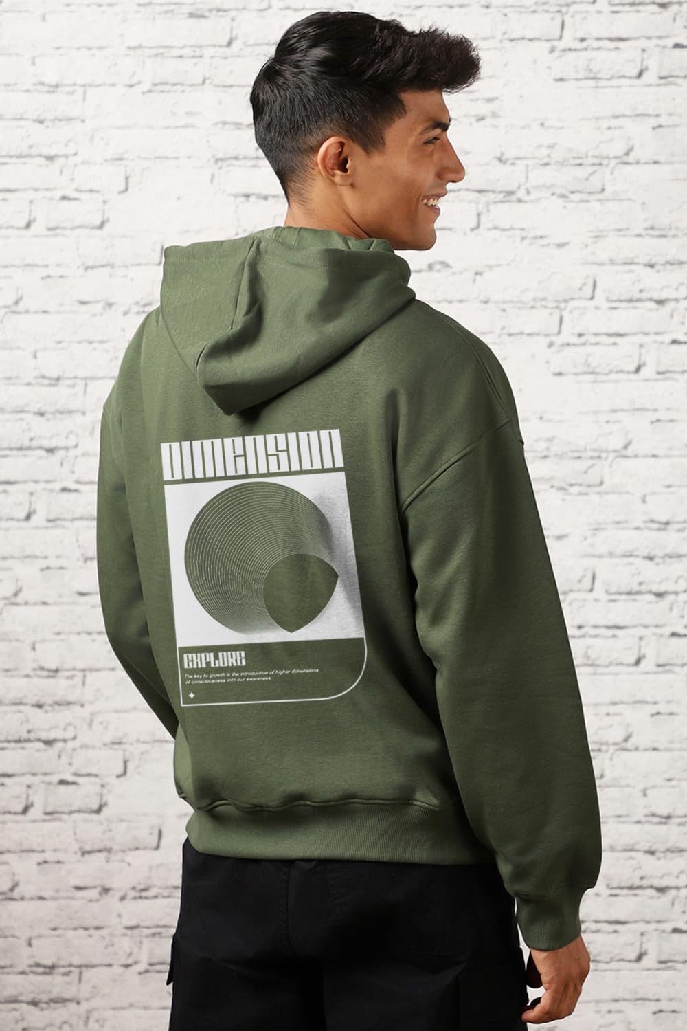 NOBERO Men's Cotton Neck Hooded Oversized Fit Sweatshirt (1M-TWRH-C0737_Olive Green_Small)