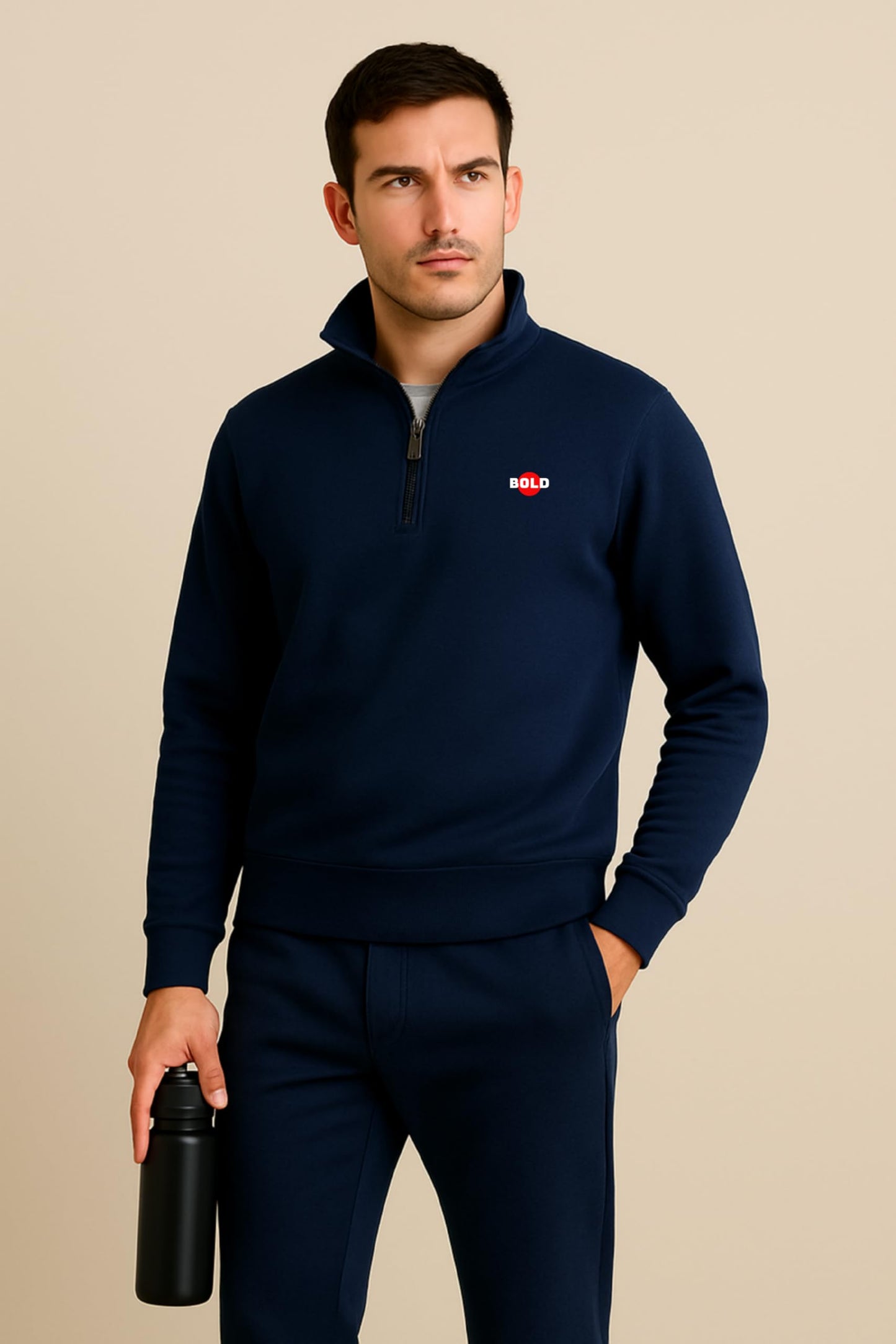 Men’s Half-Zip Fleece Navy Blue Sweatshirt - Stylish, Breathable Pullover Full Sleeve Winter Wear