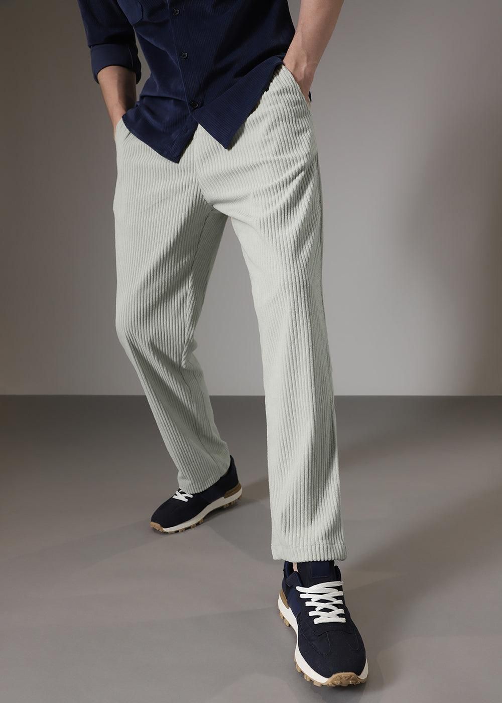 Men’s Grey Corduroy Casual Trousers – Stylish Ribbed Pants for Daily Wear & Streetwear
