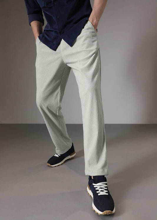 Men’s Grey Corduroy Casual Trousers – Stylish Ribbed Pants for Daily Wear & Streetwear
