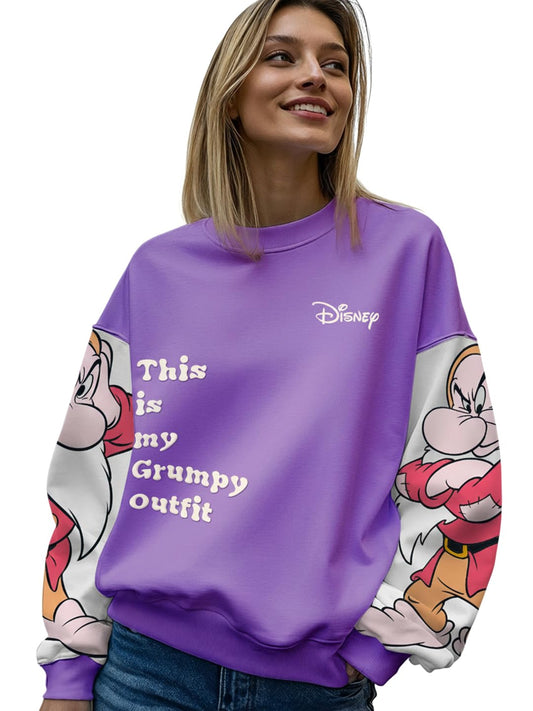 Women's Official Disney Merchandise Graphic Printed Oversized Fit Purple Sweatshirt - Cozy Winter Fits with Disney Flair