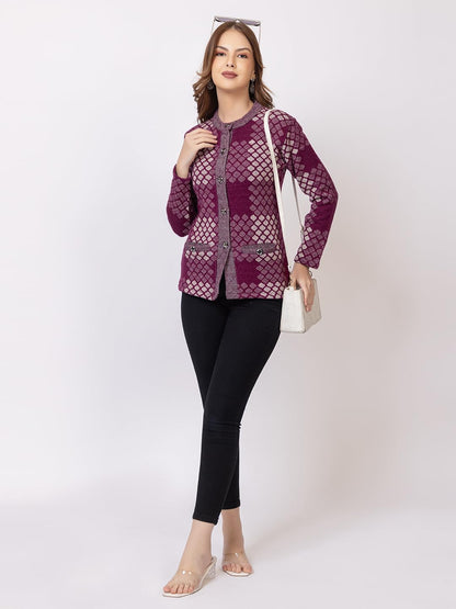 Women's V Neck Maroon Sweater Cardigan - Daily Casual Winter Wear