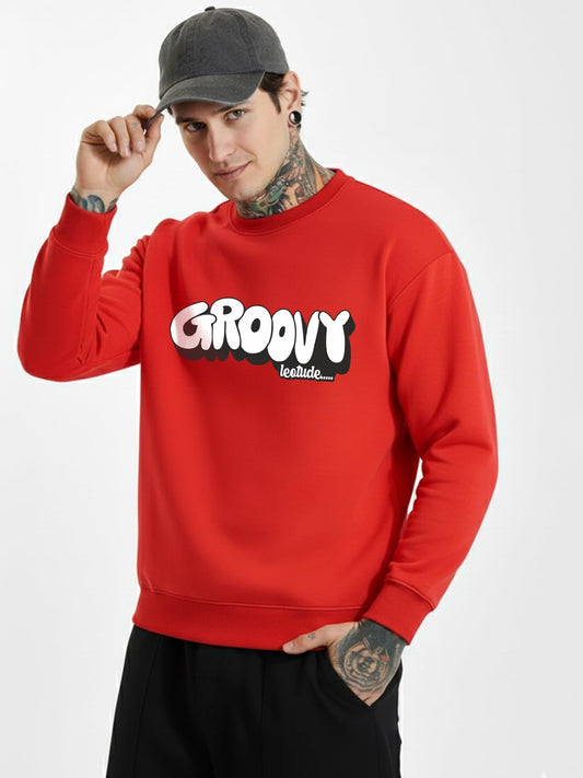 Men's Style Cool Casual Long Sleeve Round Neck Red Pullover Sweatshirt - Printed Stylish Winter Wear