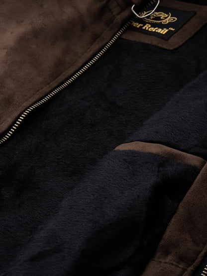 Men's Coffee Brown Suede Leather Standard Length Jacket - Stylish Casual Winterwear