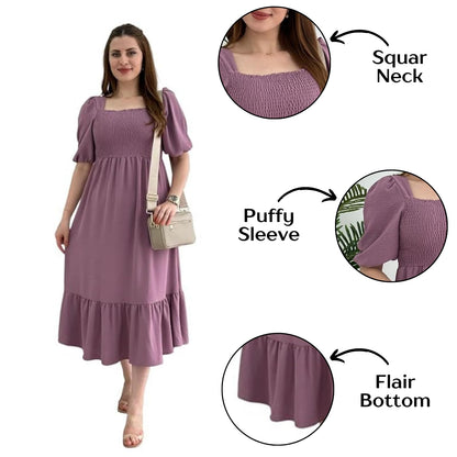 Sheetal Associates Womens Purple Crepe Solid Fit and Flare Knee Length Casual Dress