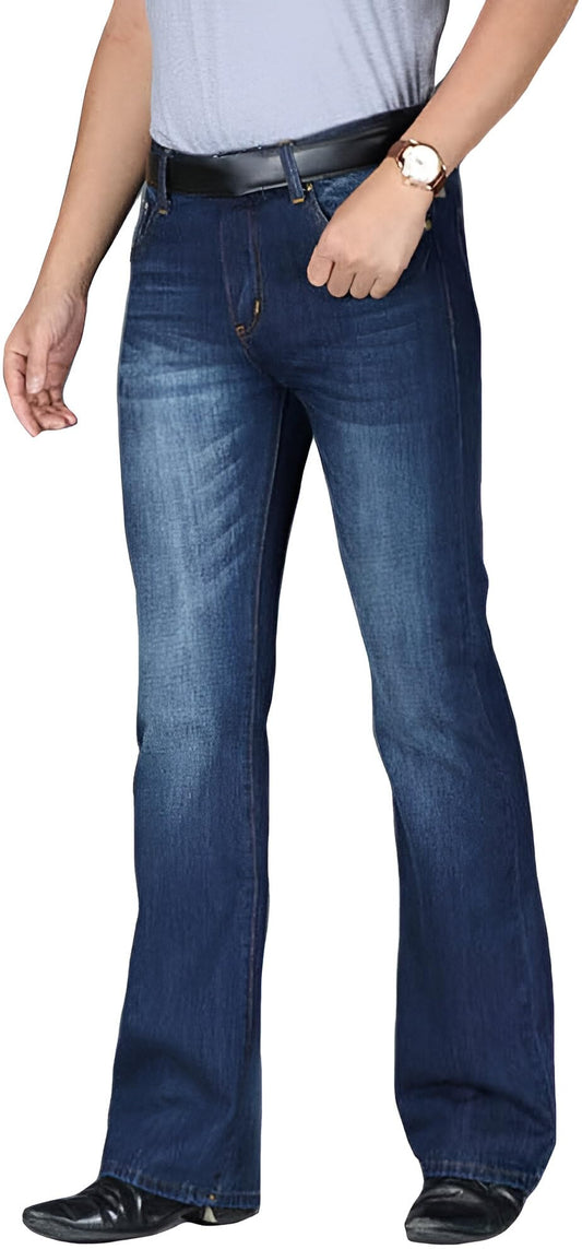 Ben Martin Men’s Bell Bottom Jeans || Bootcut Denim Pants || Wide Leg Flared Jean's for Men || High Waist Stretchable Retro Fit || Cotton Jean for College Casual Dark Blue