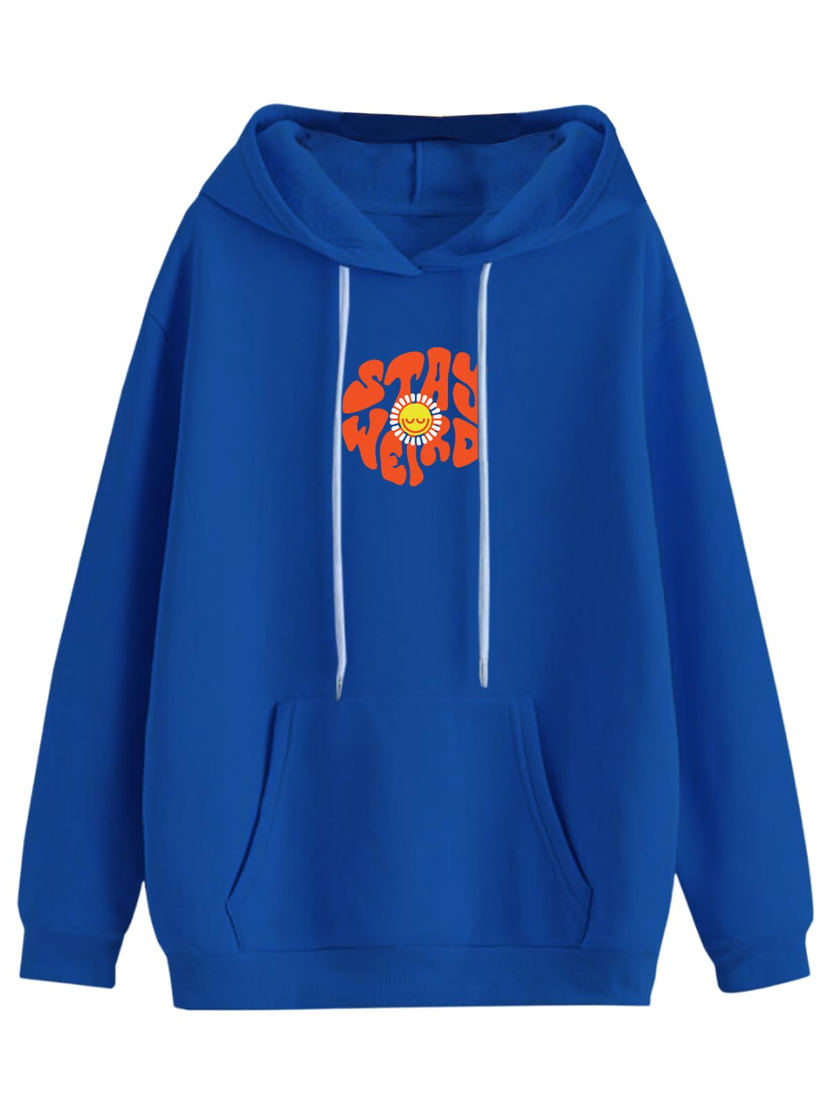 JUNEBERRY® Cotton Polly Fleece Oversized Fit Blue Graphic Hoodie for Women