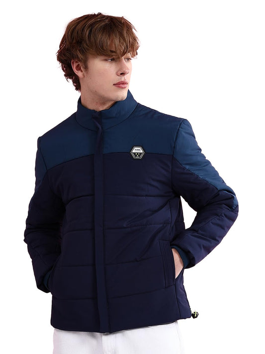 Men's Polyester Standard Length Airforce Blue Bomber Jacket - Stylish Winter Jacket | Winterwear for Men