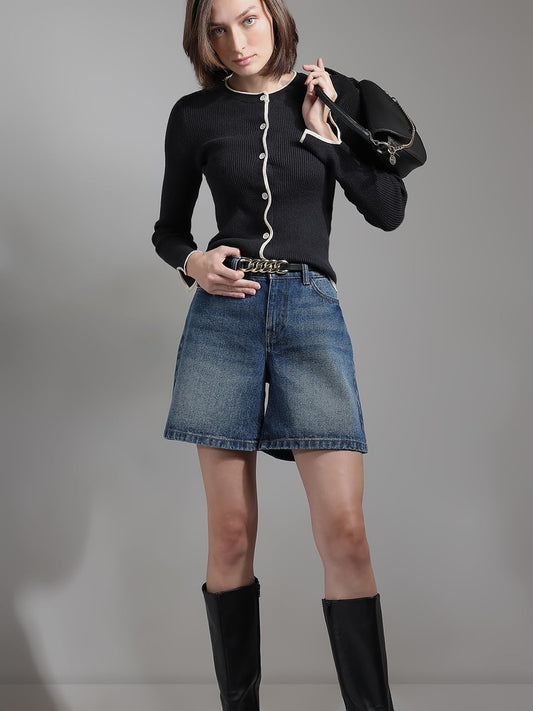 Women's Regular Fit Black Sweater Cardigan