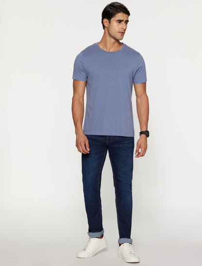 Peter England Men's Classic Tapered Stretchable Mid Rise Twill Jeans Dark Blue