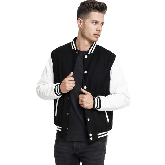 Men's Black Varsity Fleece Jackets - Regular Loose Fit - Stylish Casual Streetstyle Winterwear