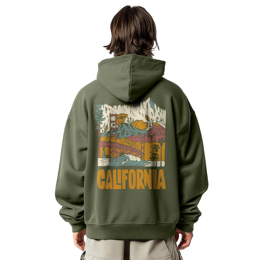 NOBERO Men's Cotton Neck Hooded Oversized Fit Sweatshirt (1M-TWRH-C0737_Olive Green_Small)