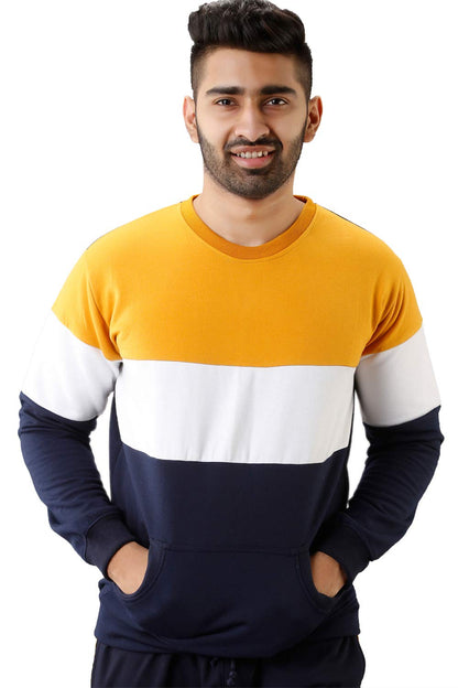 Men's Cotton Colour Blocked Crew Neck Pullover Sweatshirt - Casual Winter Wear
