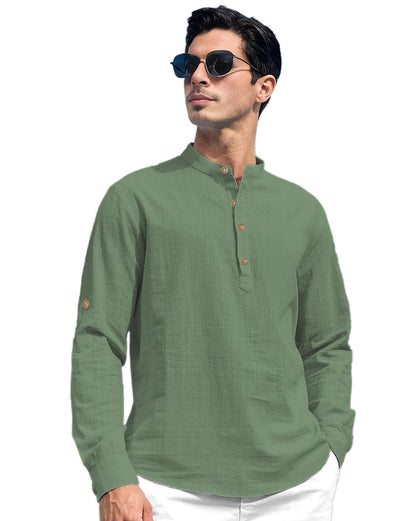 Vida Loca Men Solid Cotton Blend Straight Kurta Shirt for Men (Light Green)