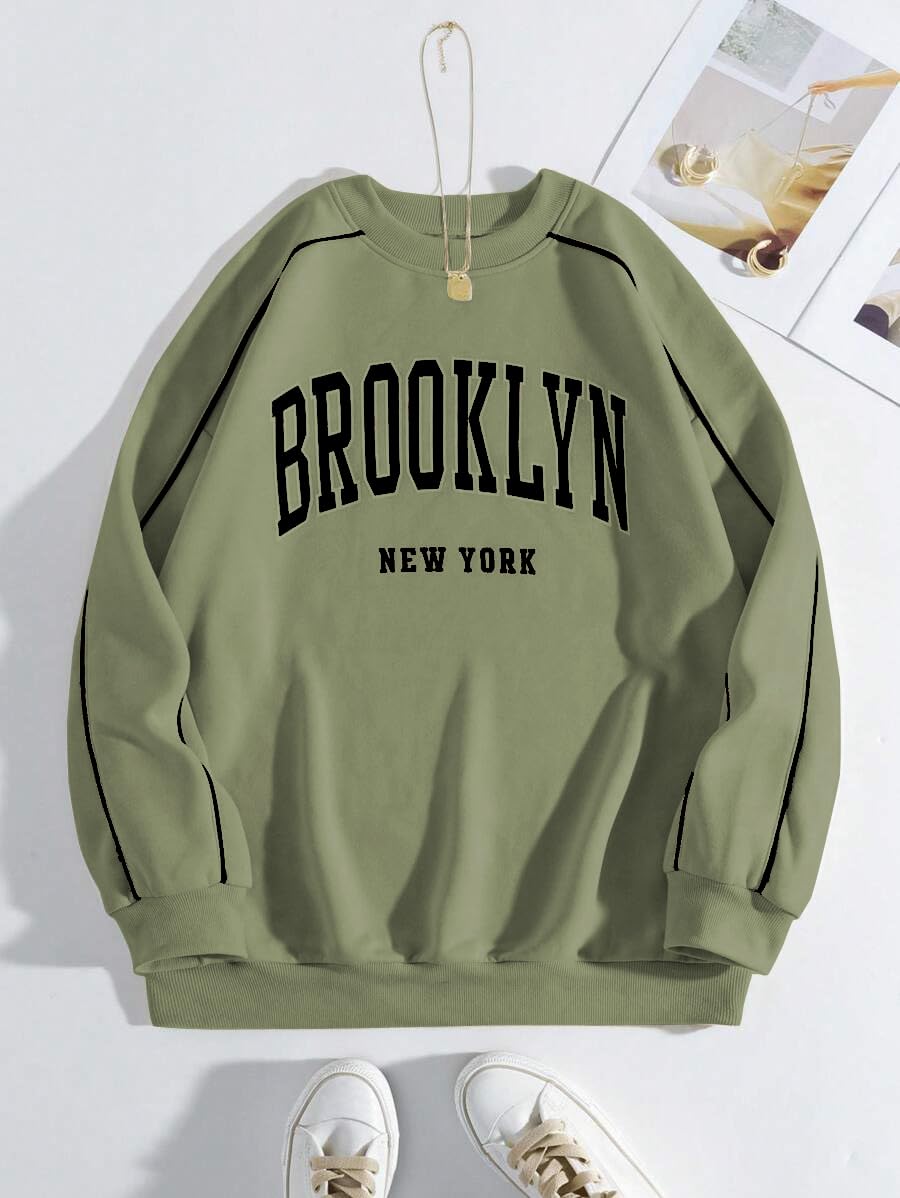 Women's Printed Oversized Green Sweatshirt – Casual Streetwear Winter Style for Women