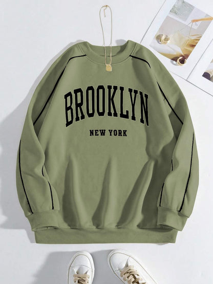 Women's Printed Oversized Green Sweatshirt – Casual Streetwear Winter Style for Women
